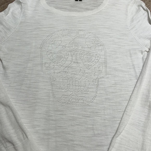 Skull cashmere white burnout long sleeve Small - Picture 2 of 5
